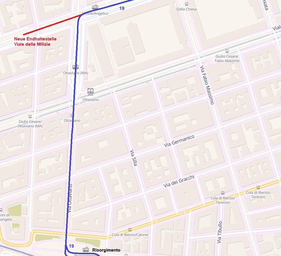 Übersichtsplan mit der neuen Endstation in der Viale delle Milizie